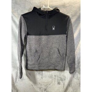 Spyder Sweater Men's Medium Hooded Half-Zip Sweater Black & Gray Polyester
